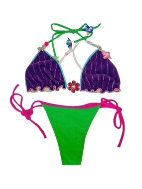 Rare Y2K Mar Acuba Colorful Triangle Bikini Set Fairycore Coquette S